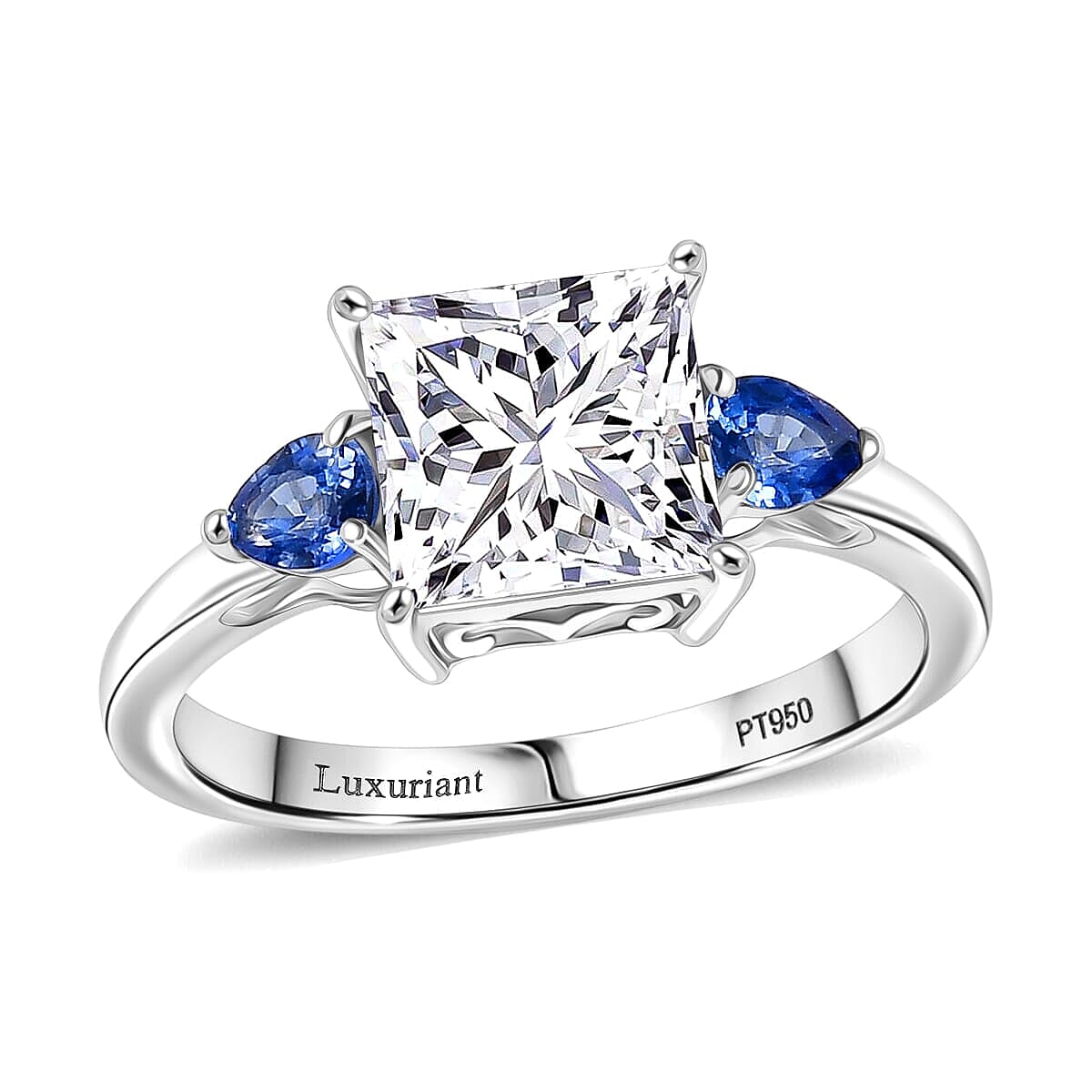 TLV 950 Platinum Luxuriant Lab Grown Diamond (E-F, VS), Ceylon Blue Sapphire Ring (Size 10.0) 2.40 ctw image number 0