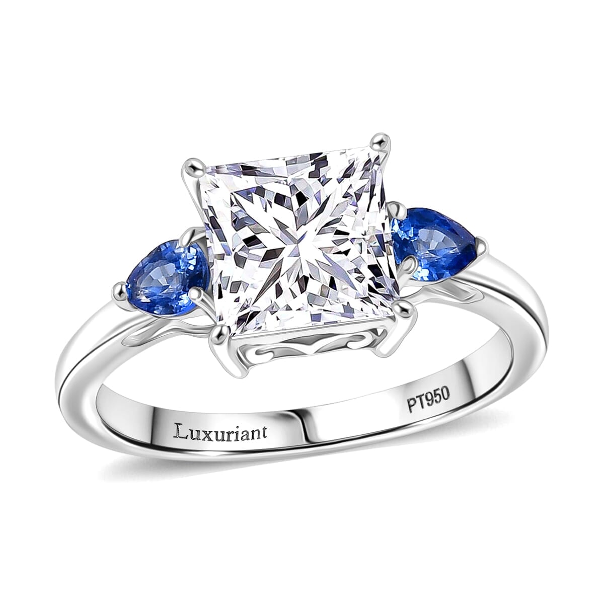 Luxuriant Lab Grown Diamond E-F VS and Ceylon Blue Sapphire 2.40 ctw Solitaire Ring in 950 Platinum image number 0