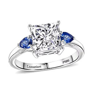 TLV 950 Platinum Luxuriant Lab Grown Diamond (E-F, VS), Ceylon Blue Sapphire Ring (Size 6.5) 2.40 ctw