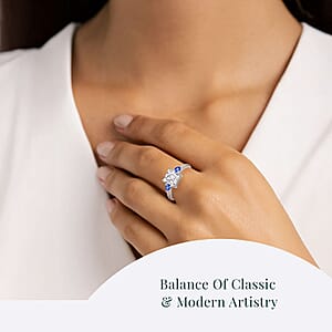 IGI Certified Princess Cut Luxuriant Lab Grown Diamond E-F VS and Ceylon Blue Sapphire 2.40 ctw Celestial Crown Ring in 950 Platinum (Size 7.0)