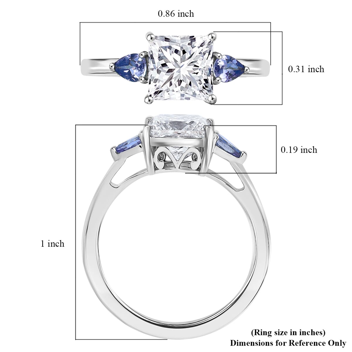 IGI Certified Princess Cut Luxuriant Lab Grown Diamond E-F VS and Ceylon Blue Sapphire 2.40 ctw Celestial Crown Ring in 950 Platinum (Size 7.0) image number 5