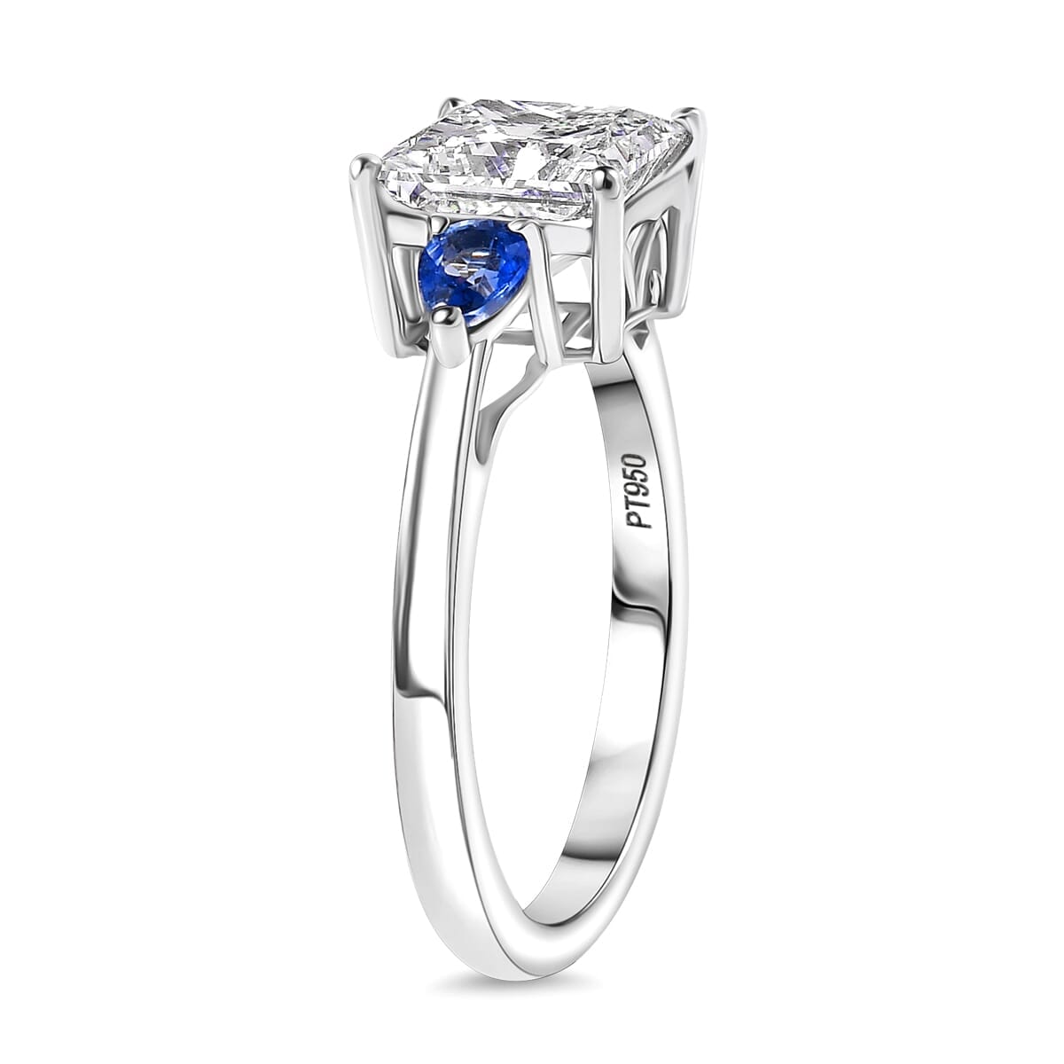 Luxuriant Lab Grown Diamond E-F VS and Ceylon Blue Sapphire 2.40 ctw Solitaire Ring in 950 Platinum image number 3