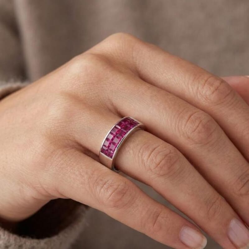 Luxoro AAA Royal Ruby Band Ring in 14K White Gold 2.90 ctw (Size 10.0)