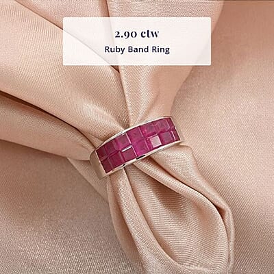 Luxoro AAA Royal Ruby Band Ring in 14K White Gold 2.90 ctw (Size 10.0)