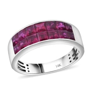 Luxoro AAA Royal Ruby 2.90 ctw Band Ring in 14K White Gold (Size 7.0) 4.4 Grams