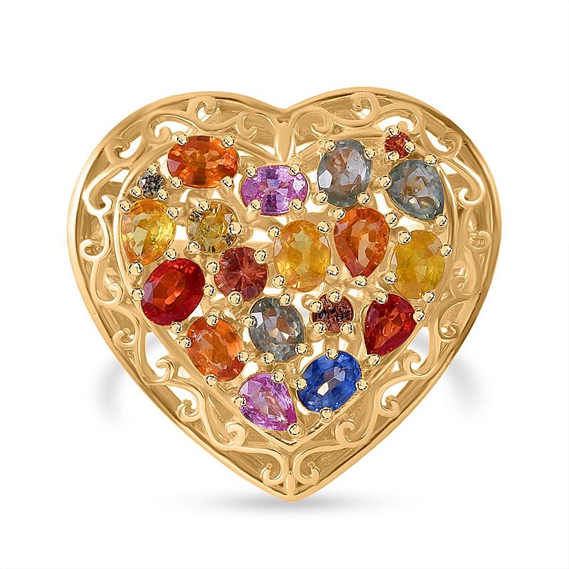 Rainbow Sapphire, Blue and Pink Sapphire 3.25 ctw Ring in Vermeil Yellow Gold Over Sterling Silver (Size 8.0) 