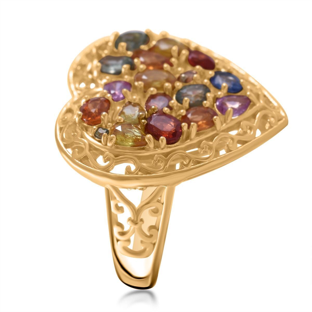 Rainbow Sapphire, Blue and Pink Sapphire 3.25 ctw Ring in Vermeil Yellow Gold Over Sterling Silver (Size 8.0)  image number 2
