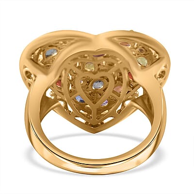 Rainbow Sapphire, Blue and Pink Sapphire 3.25 ctw Ring in Vermeil Yellow Gold Over Sterling Silver (Size 8.0) 