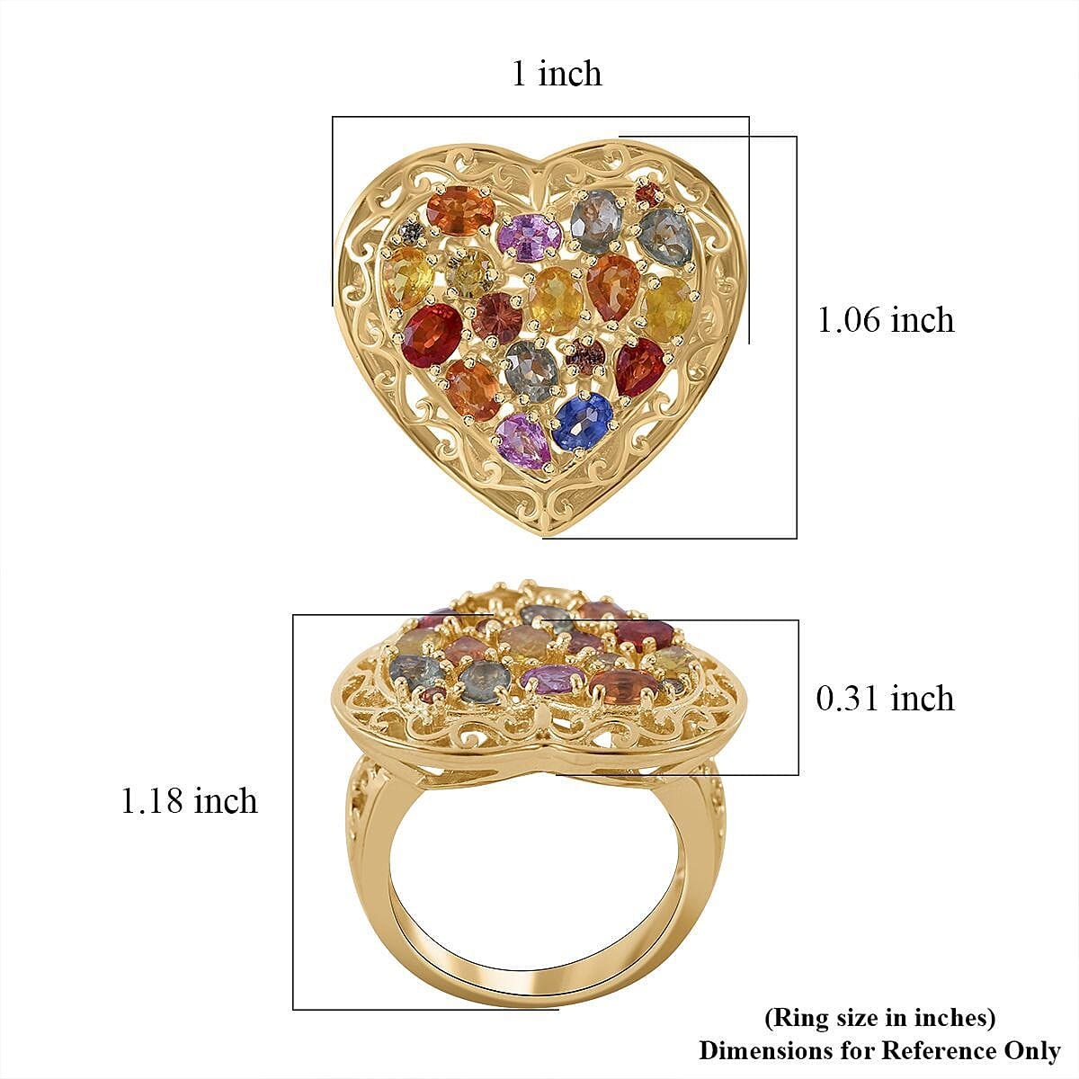 Rainbow Sapphire, Blue and Pink Sapphire 3.25 ctw Ring in Vermeil Yellow Gold Over Sterling Silver (Size 8.0) 