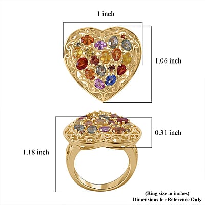 Rainbow Sapphire, Blue and Pink Sapphire 3.25 ctw Ring in Vermeil Yellow Gold Over Sterling Silver (Size 8.0) 