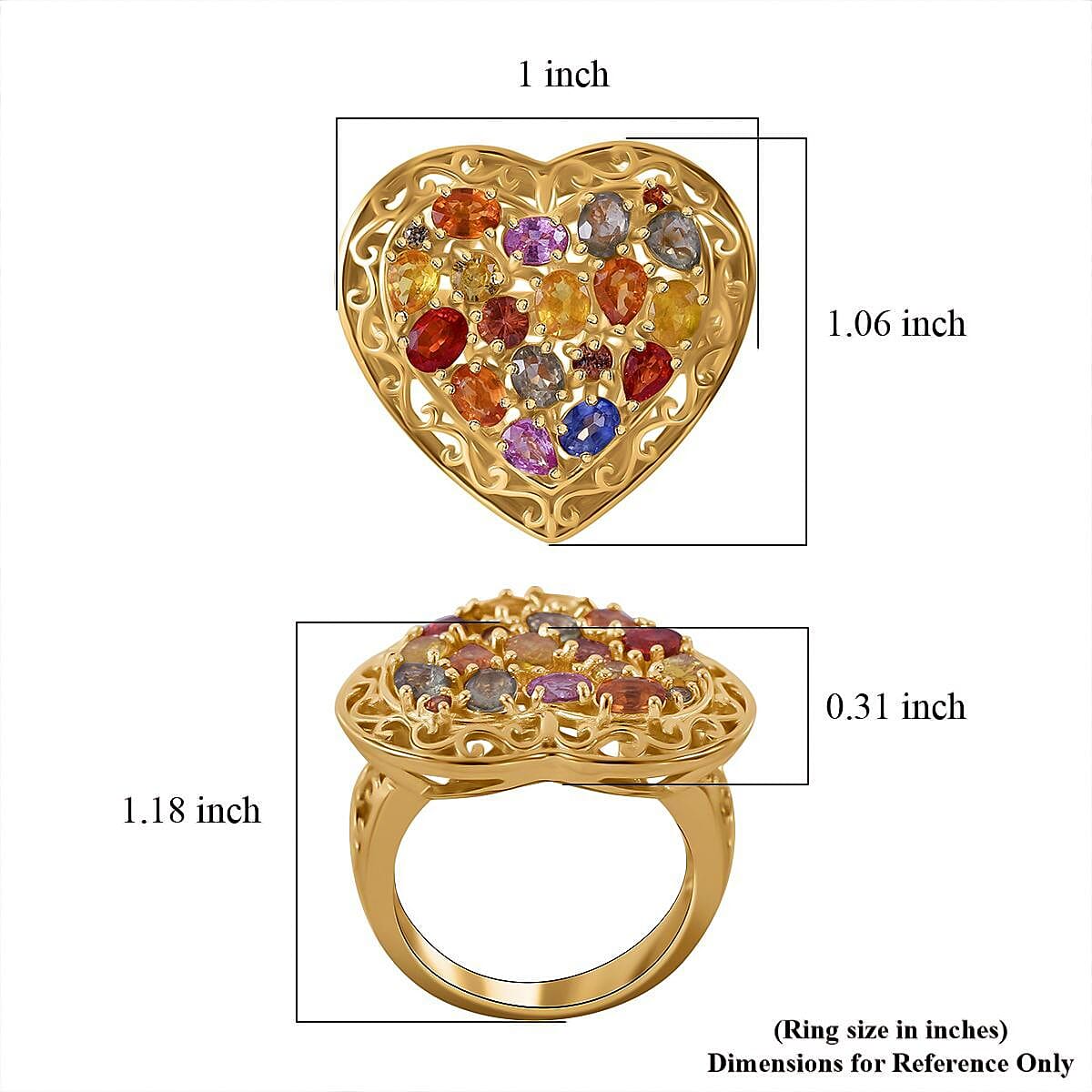 Rainbow Sapphire, Blue and Pink Sapphire 3.25 ctw Ring in Vermeil Yellow Gold Over Sterling Silver (Size 8.0) 