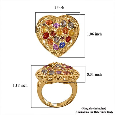Rainbow Sapphire, Blue and Pink Sapphire 3.25 ctw Ring in Vermeil Yellow Gold Over Sterling Silver (Size 8.0) 
