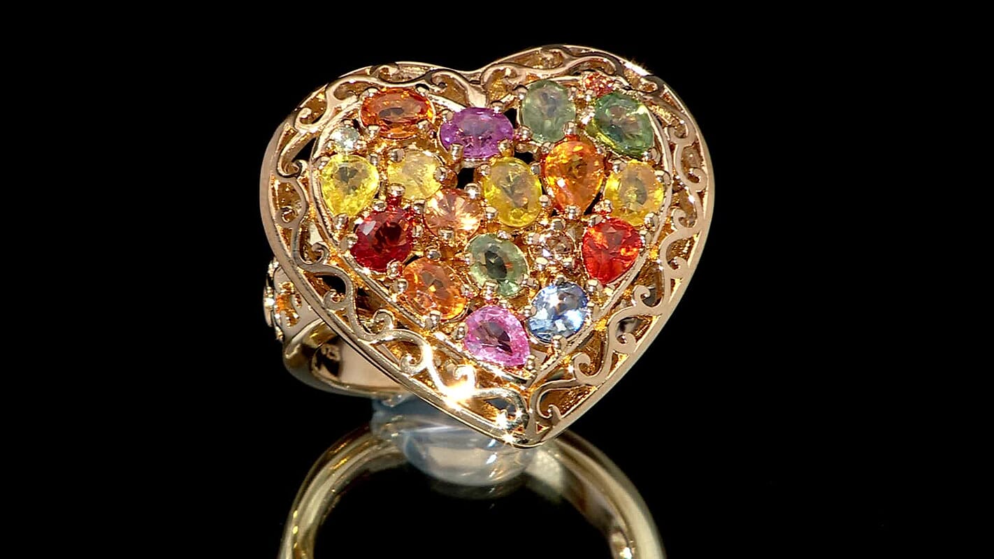 Rainbow Sapphire, Blue and Pink Sapphire Ring in Vermeil YG Over Sterling Silver (Size 8.0) 3.25 ctw