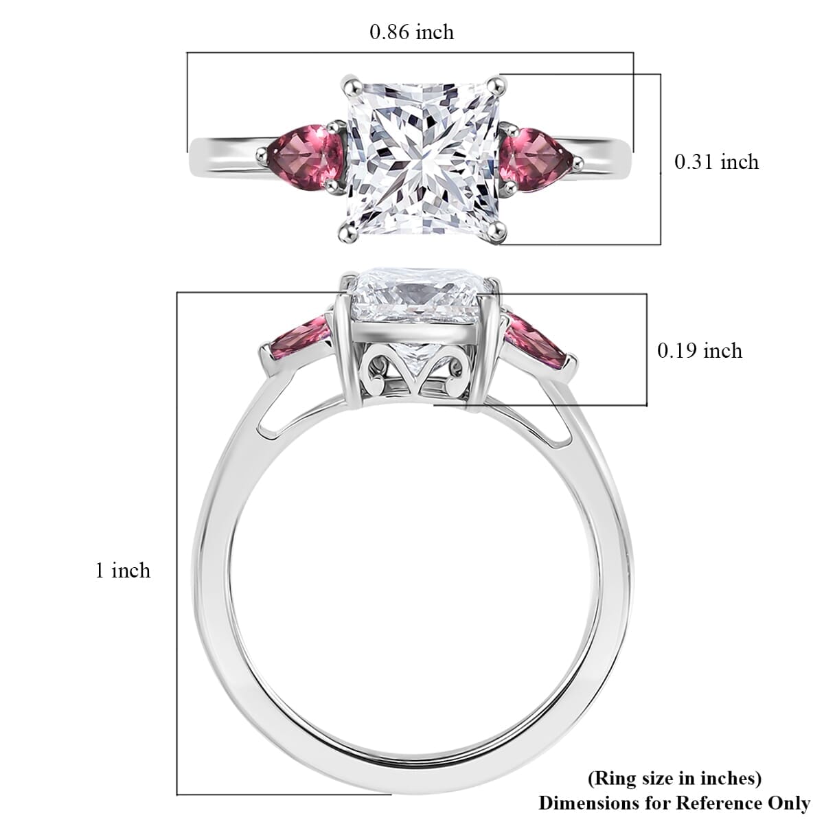 TLV IGI Certified 950 Platinum Luxuriant Lab Grown Diamond (E-F, VS), Ouro Fino Rubellite 3 Stone Ring (Size 10.5) 2.40 ctw image number 5