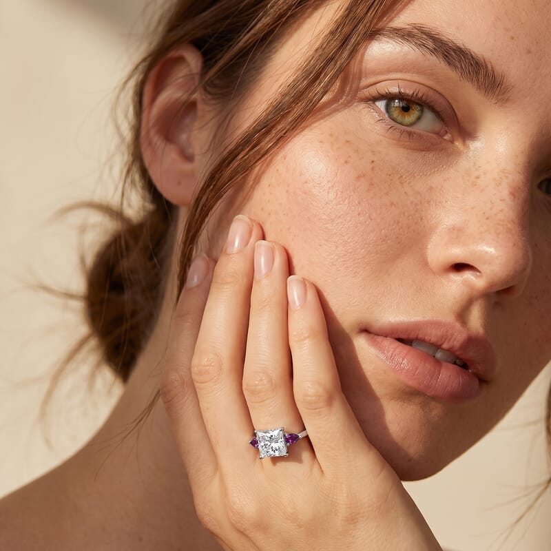 IGI Certified Princess Cut Luxuriant Lab Grown Diamond E-F VS and Ouro Fino Rubellite 2.40 ctw Celestial Crown Ring in 950 Platinum (Size 6.0)