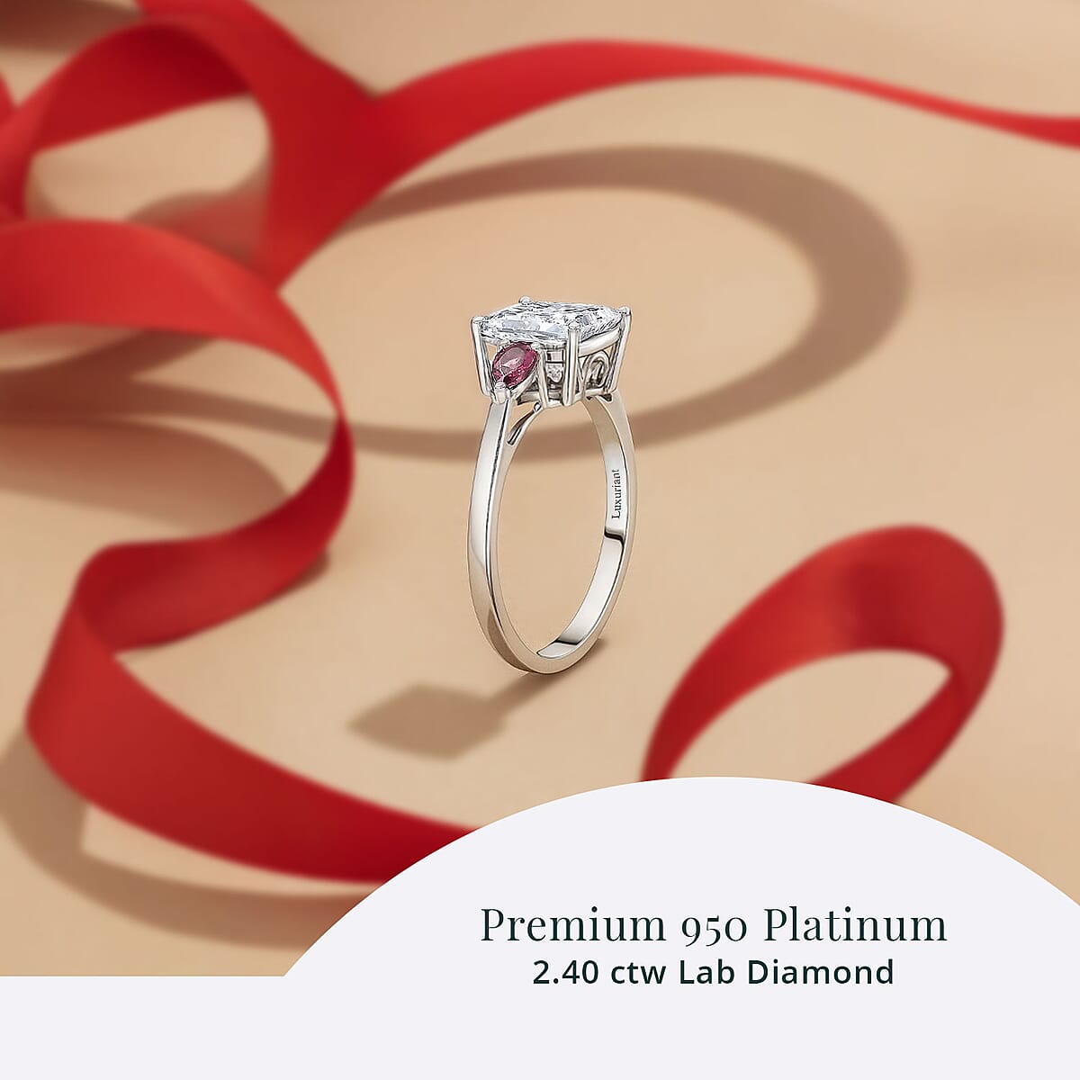 IGI Certified Princess Cut Luxuriant Lab Grown Diamond E-F VS and Ouro Fino Rubellite 2.40 ctw Celestial Crown Ring in 950 Platinum (Size 6.0) image number 2
