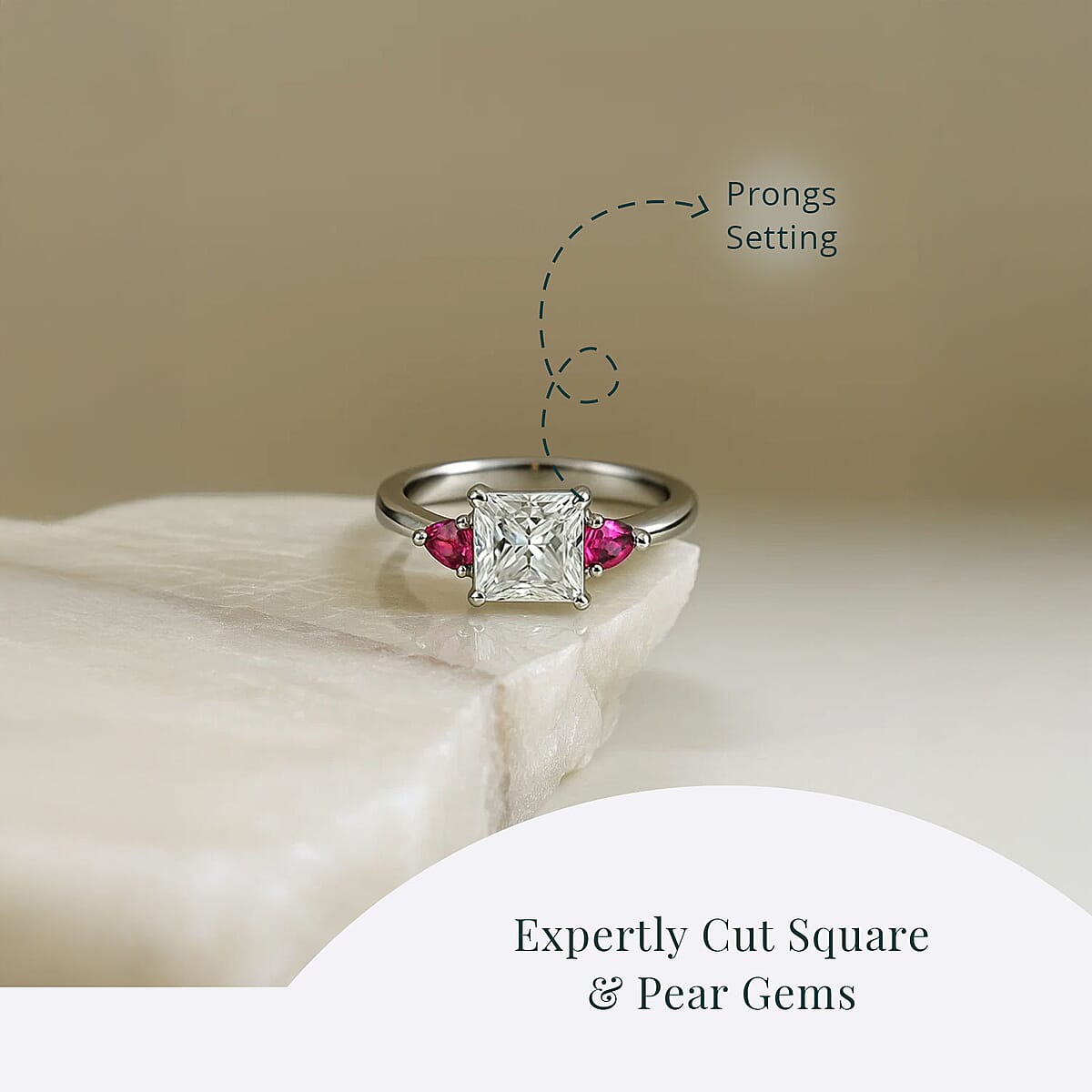 IGI Certified Princess Cut Luxuriant Lab Grown Diamond E-F VS and Ouro Fino Rubellite 2.40 ctw Celestial Crown Ring in 950 Platinum (Size 6.0) image number 4