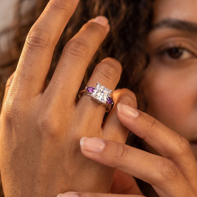 IGI Certified Princess Cut Luxuriant Lab Grown Diamond E-F VS and Ouro Fino Rubellite 2.40 ctw Celestial Crown Ring in 950 Platinum (Size 6.0)