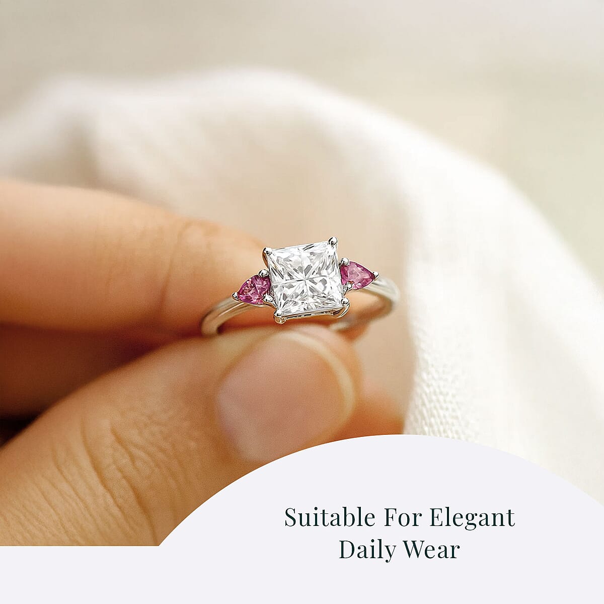 IGI Certified Princess Cut Luxuriant Lab Grown Diamond E-F VS and Ouro Fino Rubellite 2.40 ctw Celestial Crown Ring in 950 Platinum (Size 6.0) image number 5