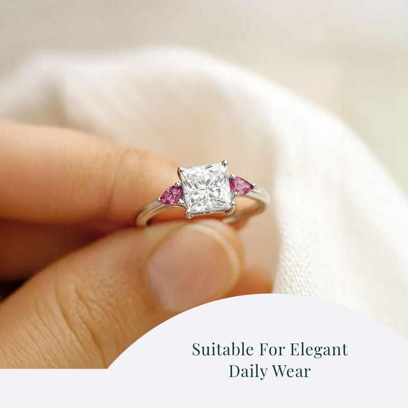 IGI Certified Princess Cut Luxuriant Lab Grown Diamond E-F VS and Ouro Fino Rubellite 2.40 ctw Celestial Crown Ring in 950 Platinum (Size 6.0)