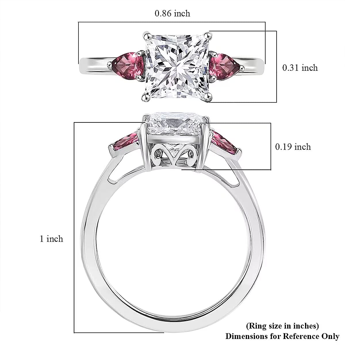 IGI Certified Princess Cut Luxuriant Lab Grown Diamond E-F VS and Ouro Fino Rubellite 2.40 ctw Celestial Crown Ring in 950 Platinum (Size 6.0) image number 6