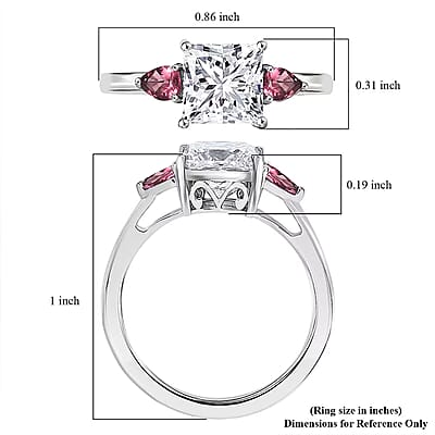 IGI Certified Princess Cut Luxuriant Lab Grown Diamond E-F VS and Ouro Fino Rubellite 2.40 ctw Celestial Crown Ring in 950 Platinum (Size 6.0)