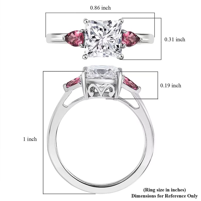 IGI Certified Princess Cut Luxuriant Lab Grown Diamond E-F VS and Ouro Fino Rubellite 2.40 ctw Celestial Crown Ring in 950 Platinum (Size 6.0)