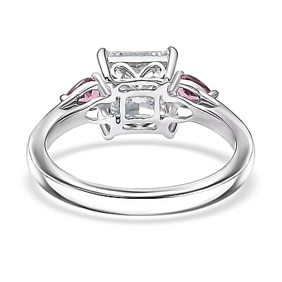 IGI Certified Princess Cut Luxuriant Lab Grown Diamond E-F VS and Ouro Fino Rubellite 2.40 ctw Celestial Crown Ring in 950 Platinum (Size 6.0)