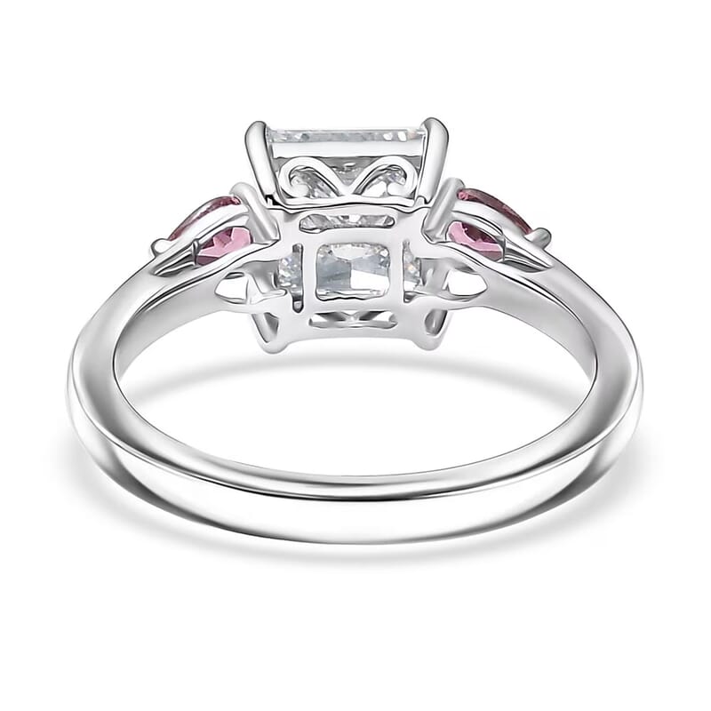 IGI Certified Princess Cut Luxuriant Lab Grown Diamond E-F VS and Ouro Fino Rubellite 2.40 ctw Celestial Crown Ring in 950 Platinum (Size 6.0)