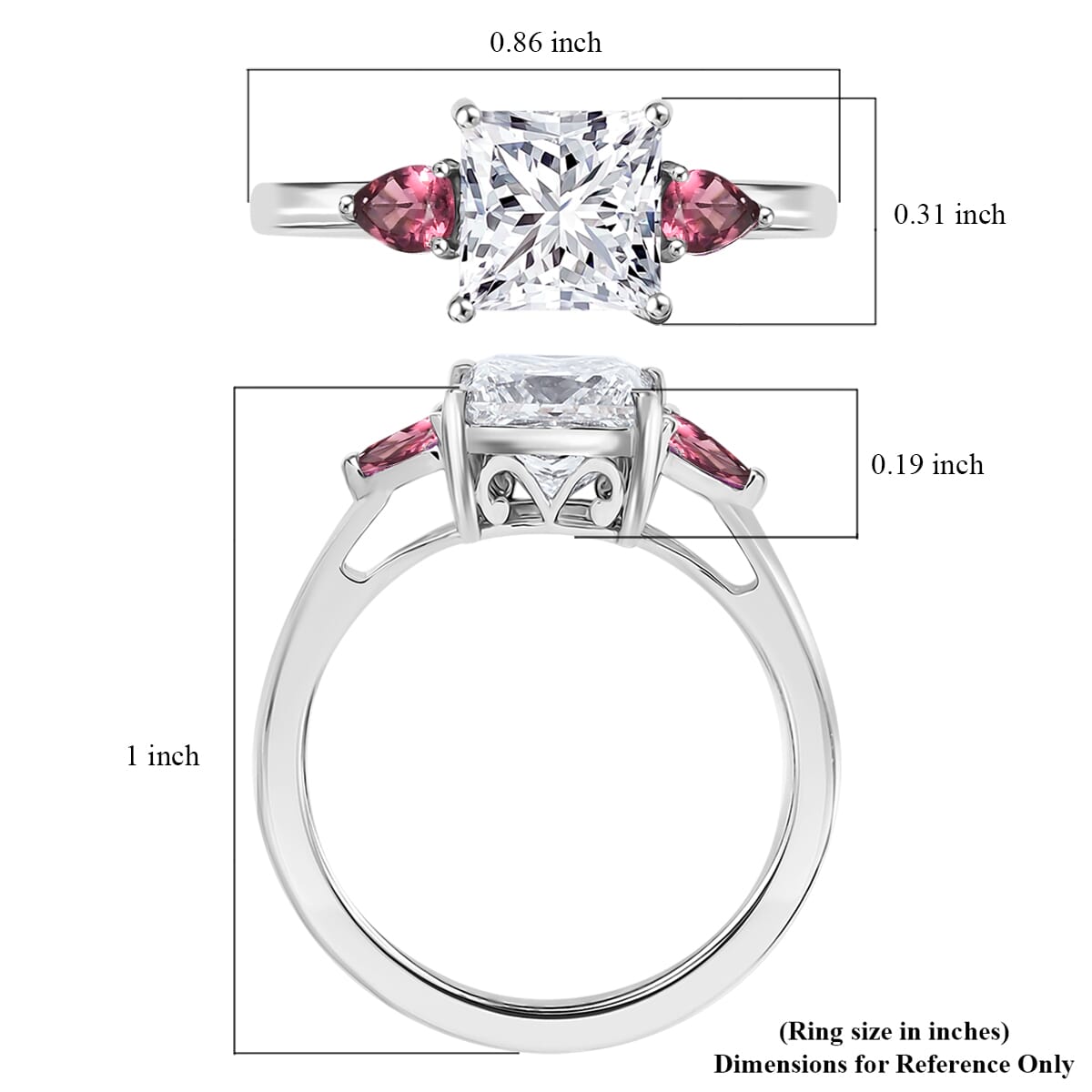 IGI Certified Princess Cut Luxuriant Lab Grown Diamond E-F VS and Ouro Fino Rubellite 2.40 ctw Celestial Crown Ring in 950 Platinum (Size 7.0) image number 5