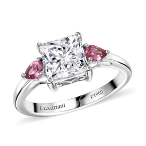 TLV IGI Certified 950 Platinum Luxuriant Lab Grown Diamond (E-F, VS), Ouro Fino Rubellite 3 Stone Ring (Size 7.5) 2.40 ctw