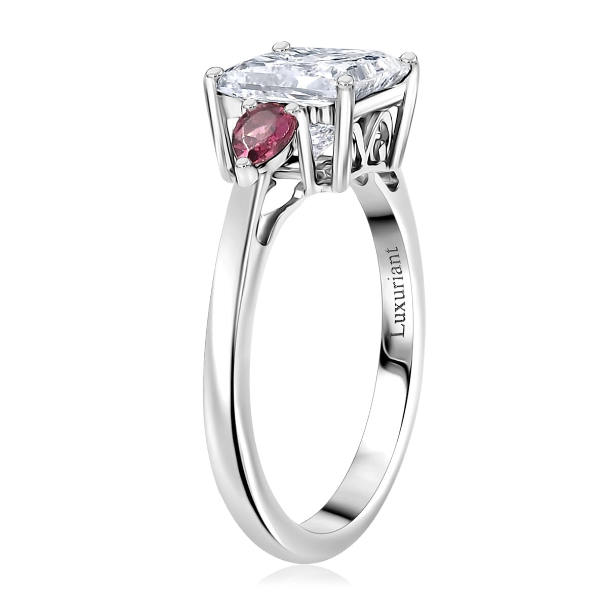 TLV IGI Certified 950 Platinum Luxuriant Lab Grown Diamond (E-F, VS), Ouro Fino Rubellite 3 Stone Ring (Size 7.5) 2.40 ctw image number 3