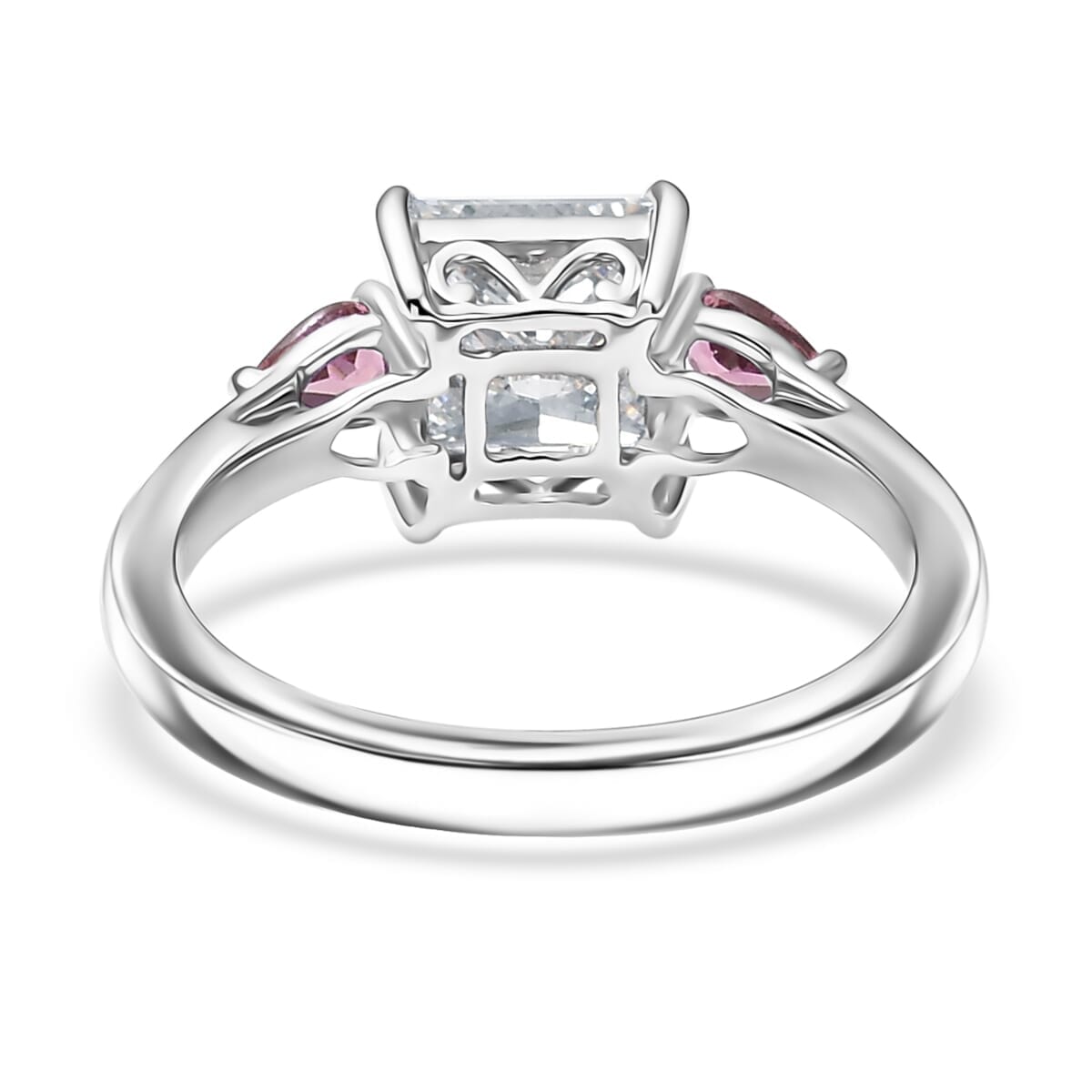 TLV IGI Certified 950 Platinum Luxuriant Lab Grown Diamond (E-F, VS), Ouro Fino Rubellite 3 Stone Ring (Size 7.5) 2.40 ctw image number 4