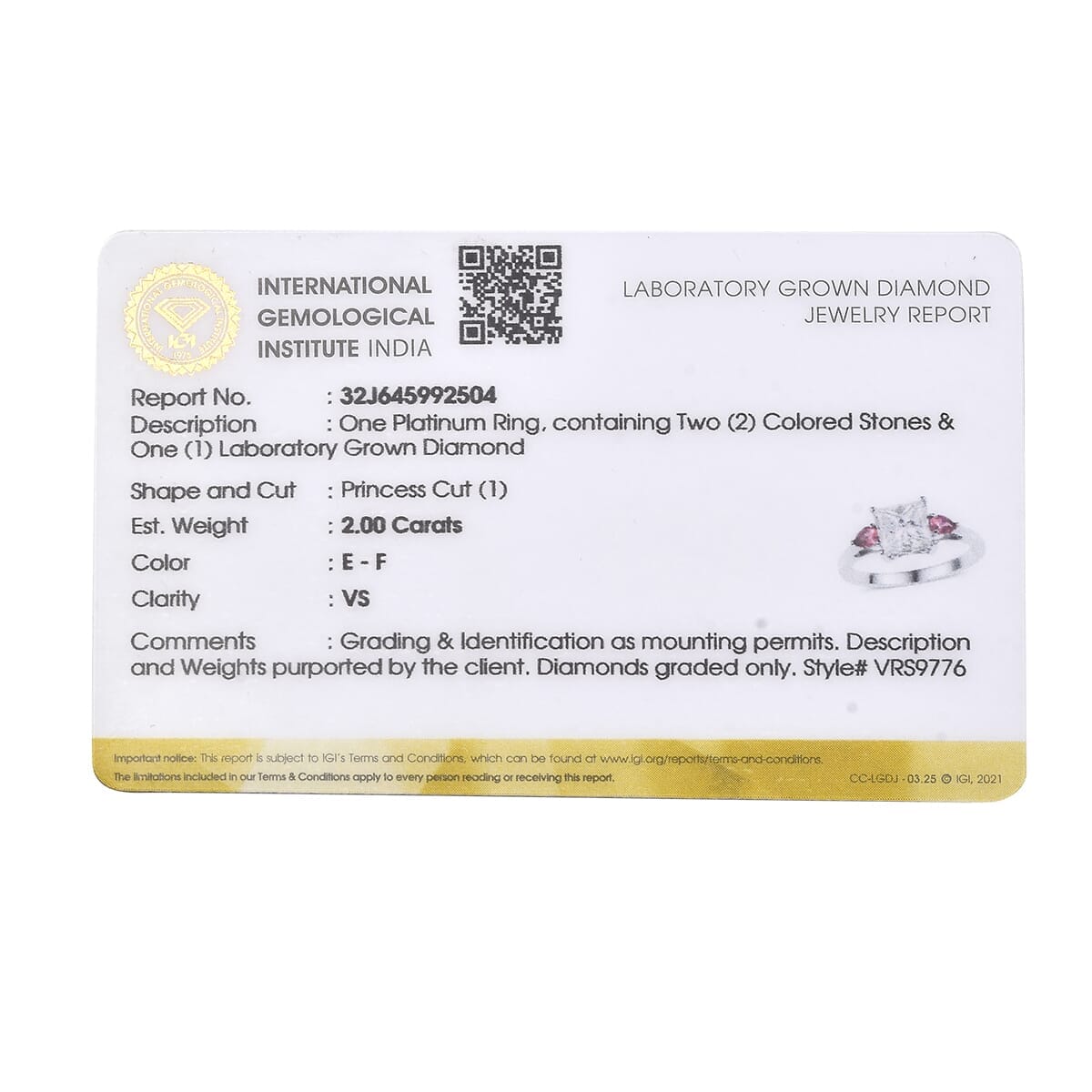 TLV IGI Certified 950 Platinum Luxuriant Lab Grown Diamond (E-F, VS), Ouro Fino Rubellite 3 Stone Ring (Size 7.5) 2.40 ctw image number 8