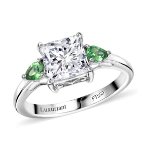 TLV IGI Certified 950 Platinum Luxuriant Lab Grown Diamond (E-F, VS), Tsavorite Garnet 3 Stone Ring (Size 10.5) 2.40 ctw