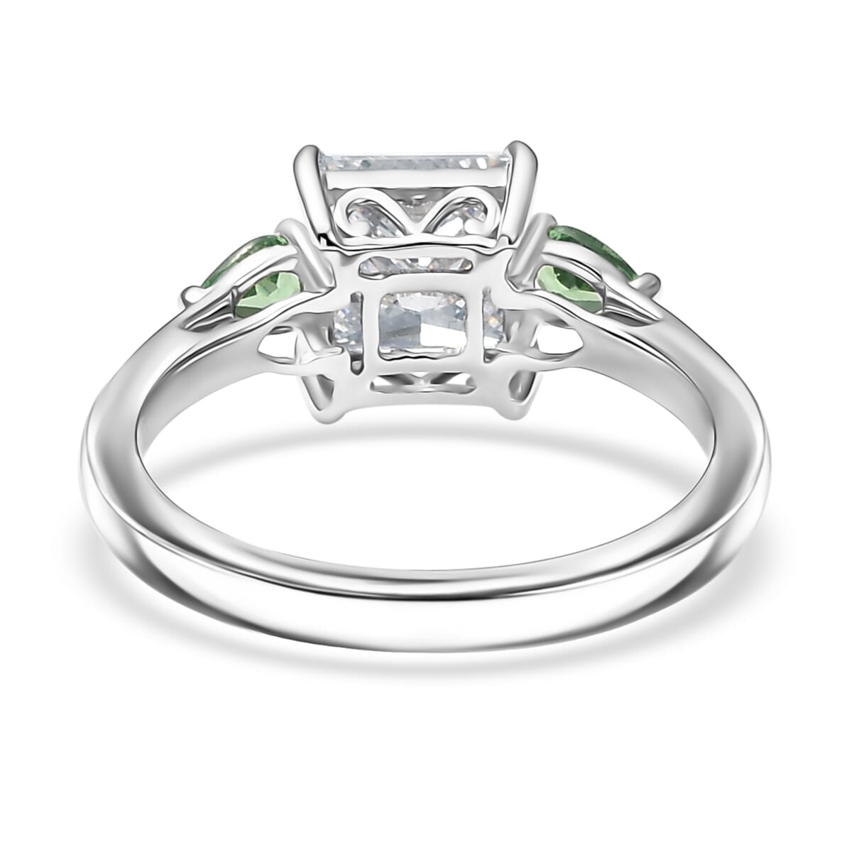 TLV IGI Certified 950 Platinum Luxuriant Lab Grown Diamond (E-F, VS), Tsavorite Garnet 3 Stone Ring (Size 10.5) 2.40 ctw image number 4