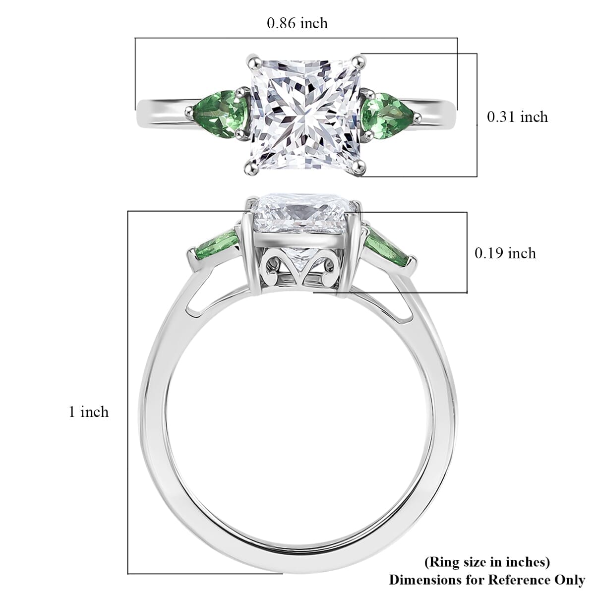 TLV IGI Certified 950 Platinum Luxuriant Lab Grown Diamond (E-F, VS), Tsavorite Garnet 3 Stone Ring (Size 10.5) 2.40 ctw image number 5