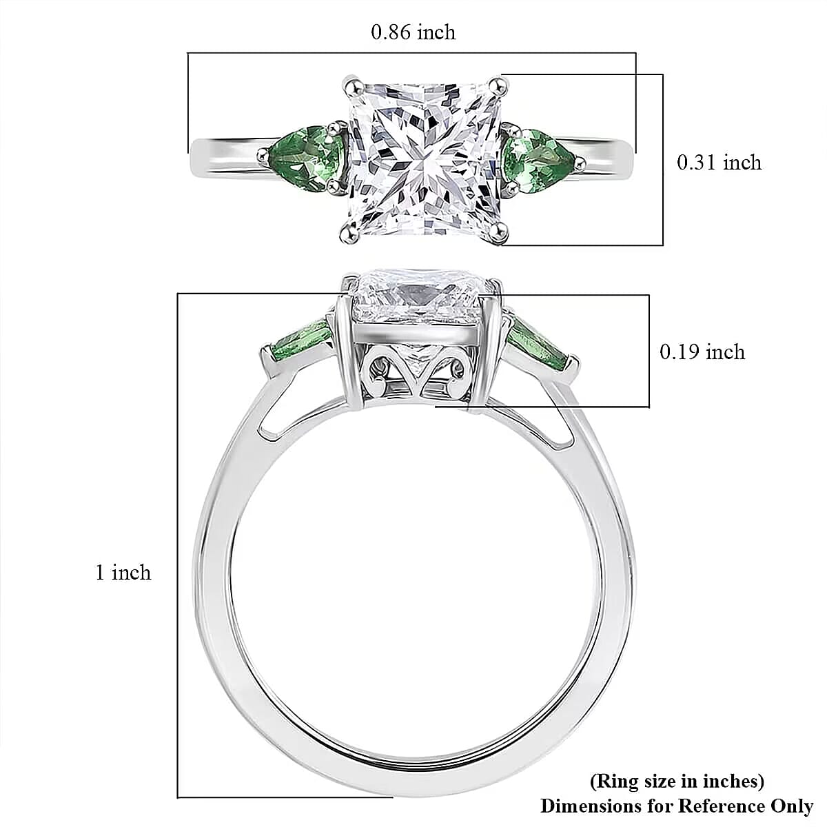 IGI Certified Princess Cut Luxuriant Lab Grown Diamond E-F VS and Tsavorite Garnet 2.40 ctw Celestial Crown Ring in 950 Platinum (Size 6.0) image number 6