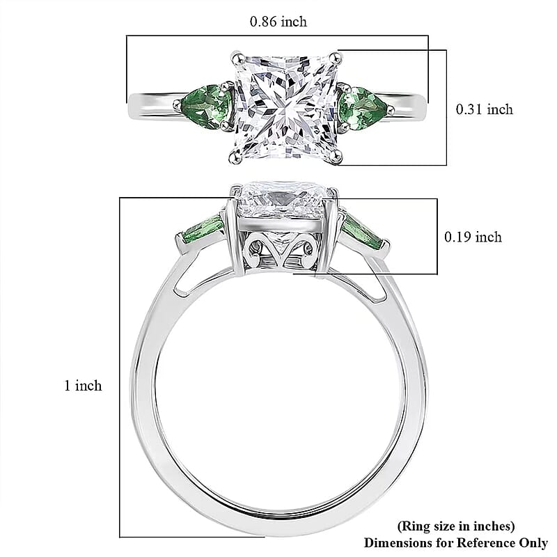 IGI Certified Princess Cut Luxuriant Lab Grown Diamond E-F VS and Tsavorite Garnet 2.40 ctw Celestial Crown Ring in 950 Platinum (Size 6.0)