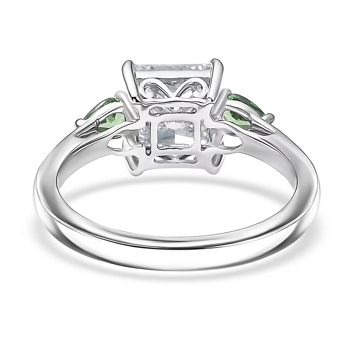 IGI Certified Princess Cut Luxuriant Lab Grown Diamond E-F VS and Tsavorite Garnet 2.40 ctw Celestial Crown Ring in 950 Platinum (Size 6.0) image number 7