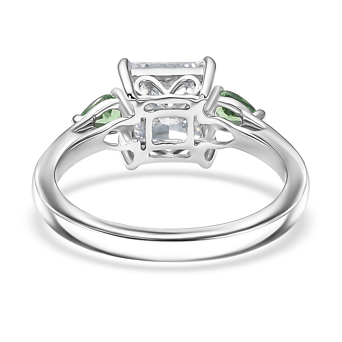 IGI Certified Princess Cut Luxuriant Lab Grown Diamond E-F VS and Tsavorite Garnet 2.40 ctw Celestial Crown Ring in 950 Platinum (Size 7.0) image number 4