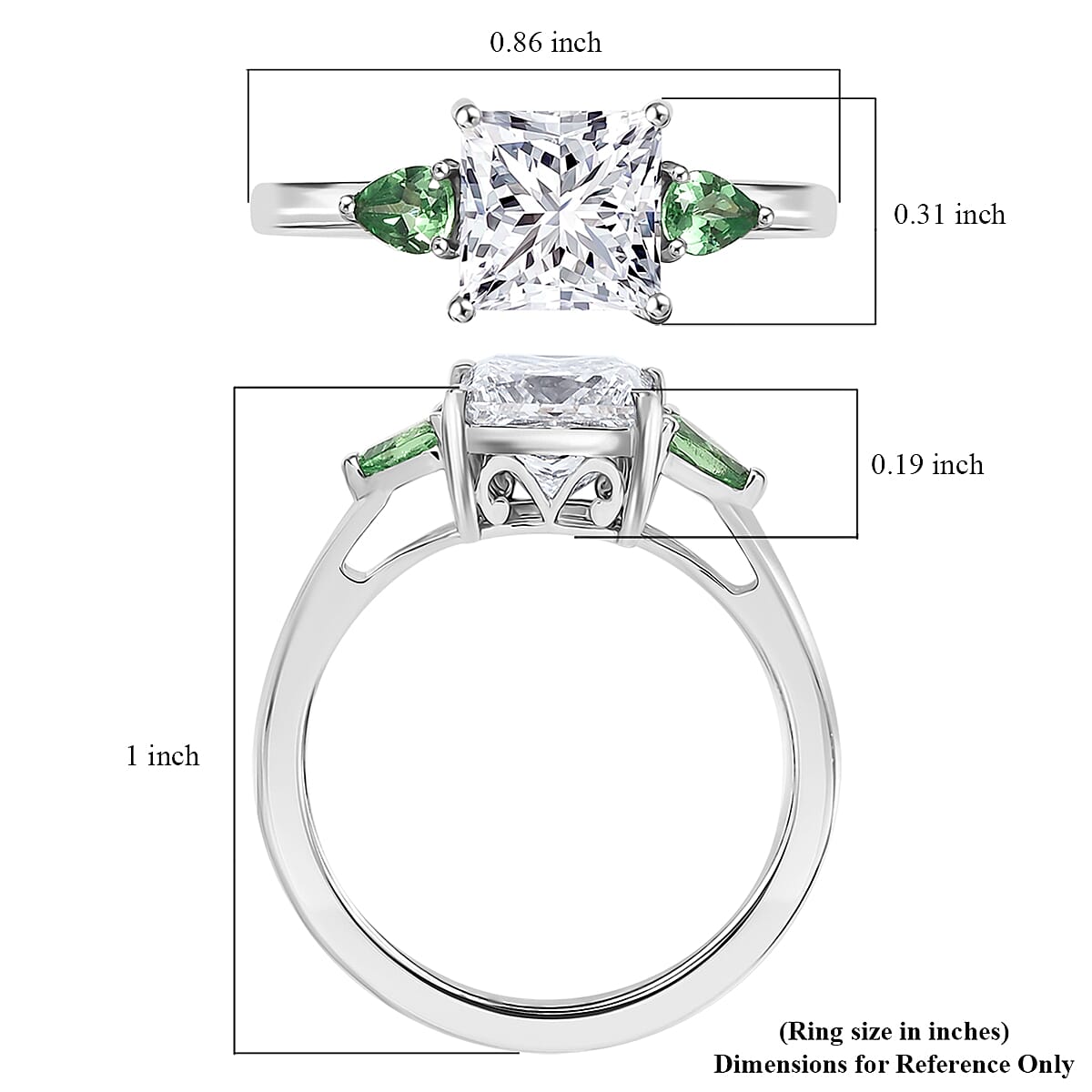IGI Certified Princess Cut Luxuriant Lab Grown Diamond E-F VS and Tsavorite Garnet 2.40 ctw Celestial Crown Ring in 950 Platinum (Size 7.0) image number 5
