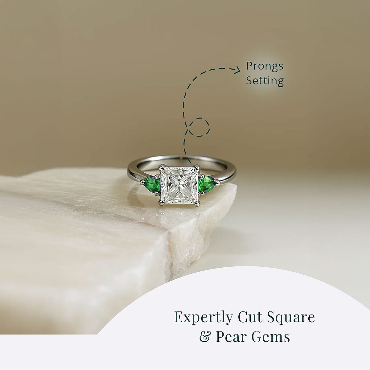 IGI Certified Princess Cut Luxuriant Lab Grown Diamond E-F VS and Tsavorite Garnet 2.40 ctw Celestial Crown Ring in 950 Platinum (Size 8.0) image number 4