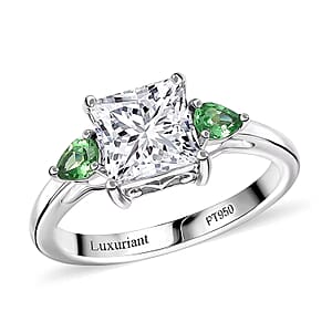 IGI Certified Princess Cut Luxuriant Lab Grown Diamond E-F VS and Tsavorite Garnet 2.40 ctw Celestial Crown Ring in 950 Platinum (Size 9.0)