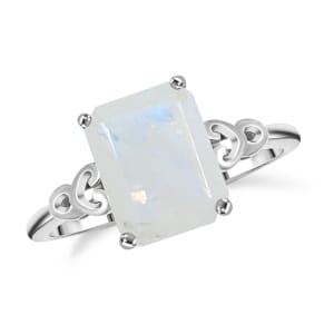 Rainbow Moonstone 2.75 ctw Solitaire Ring in Sterling Silver (Size 10.0) 