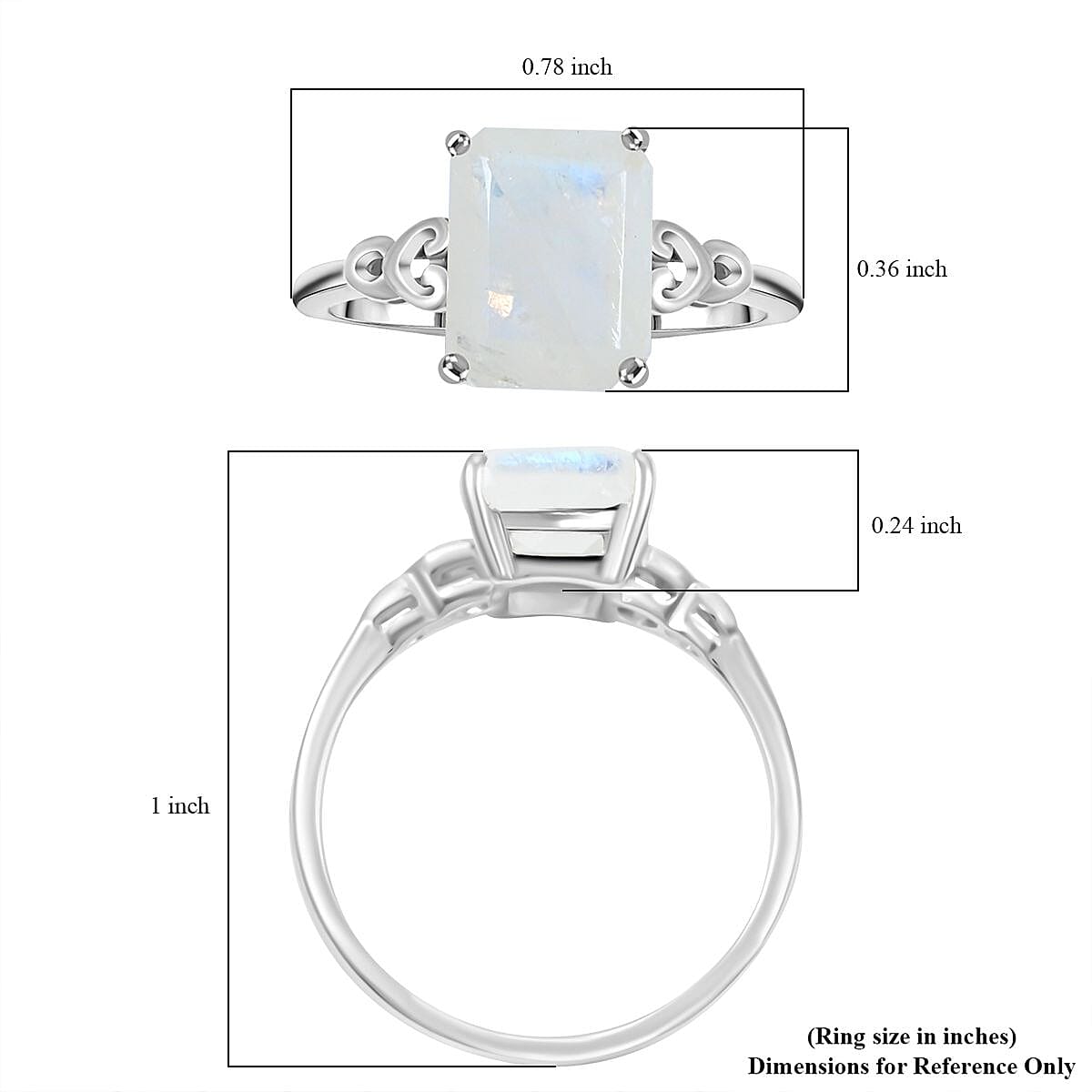 Rainbow Moonstone 2.75 ctw Solitaire Ring in Sterling Silver (Size 10.0) 