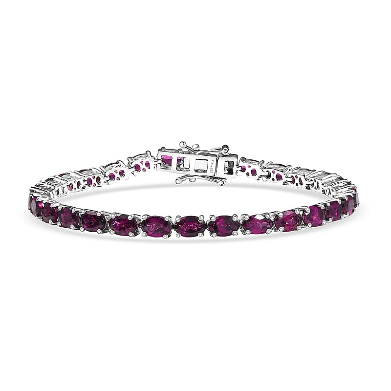D'Joy Orissa Rhodolite Garnet 16.30 ctw Tennis Bracelet in Rhodium Over Sterling Silver (7.25 In)