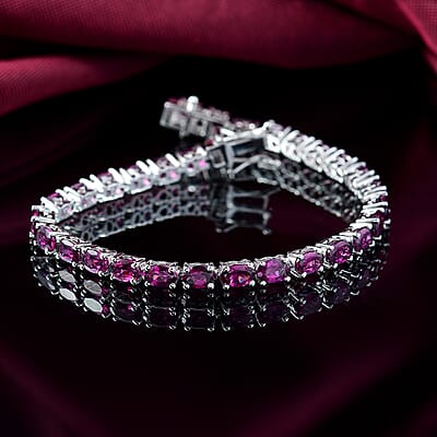 D'Joy Orissa Rhodolite Garnet 16.30 ctw Tennis Bracelet in Rhodium Over Sterling Silver (7.25 In)