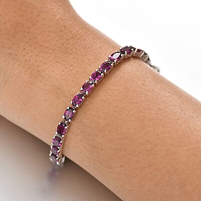 D'Joy Orissa Rhodolite Garnet 16.30 ctw Tennis Bracelet in Rhodium Over Sterling Silver (7.25 In)