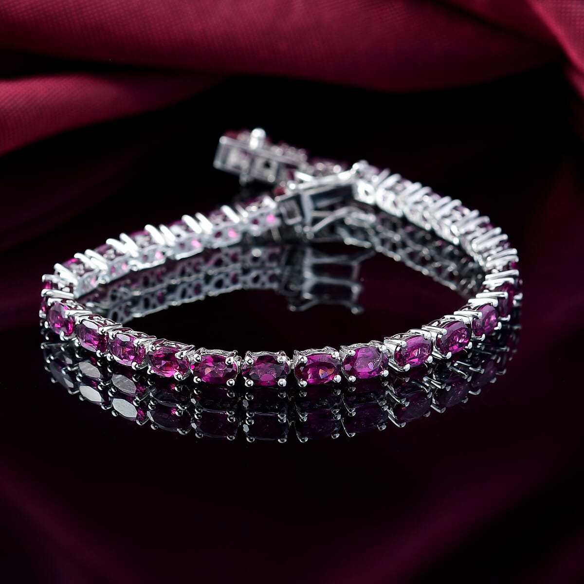 D'Joy Orissa Rhodolite Garnet 14.60 ctw Tennis Bracelet in Rhodium Over Sterling Silver (6.50 In) image number 1